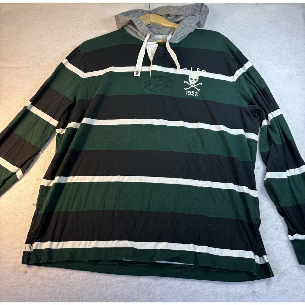 Polo Ralph Lauren Vintage Hooded Rugby Long Sleeve Striped Shirt SzXL